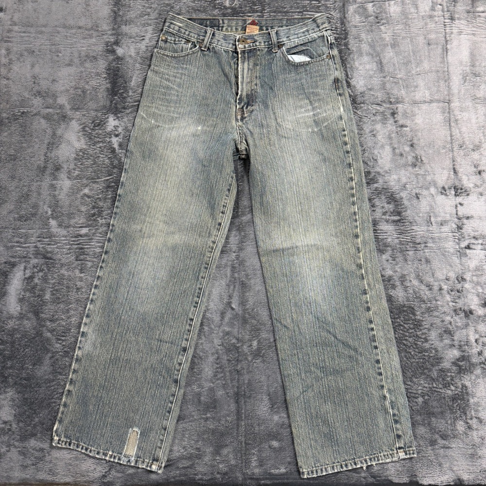 Red Snap Mens Straight Leg Jeans Blue‎ 100 Cotton Faded Distressed Size 36x28 - Picture 8 of 11